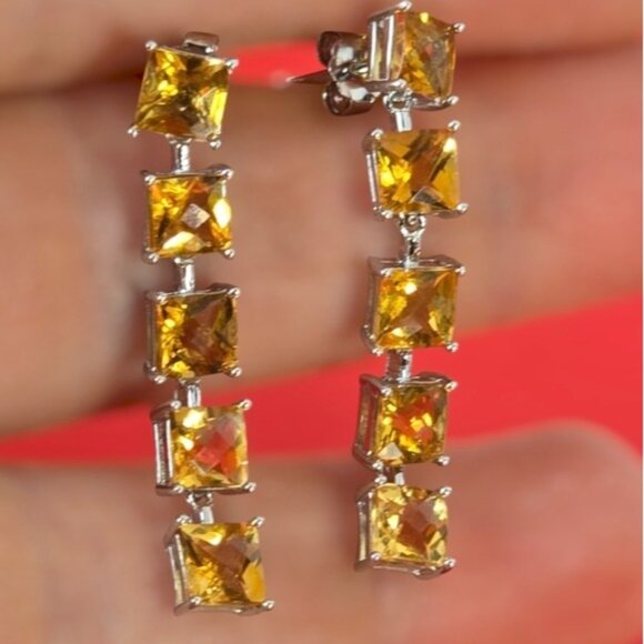 925 Sterling Silver Earrings 3cm with Natural Citrine Gemstone. - Picture 4 of 5